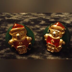 Vintage teddy bear Christmas earrings
